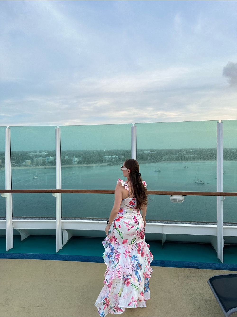 Fashion Nova White Maxi Dress with Pink & Blue Floral Print